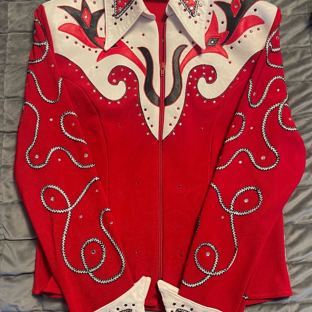 1849 Authentic Ranchwear Elegant Red and White Embellished Women's Blazer